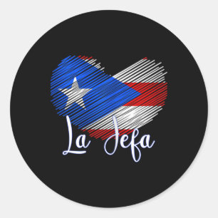 Pegatina Redonda Bandera del Corazón de Boricua Jefa Puerto Rico