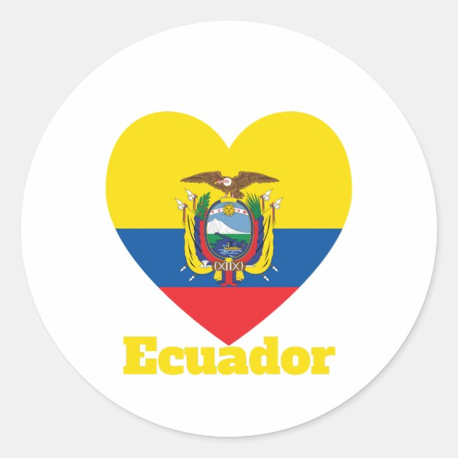 Pegatina Redonda Bandera del Corazón de Ecuador (Anverso)