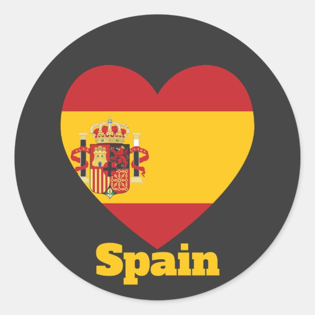 Pegatina Redonda Bandera del Corazón de España (Anverso)