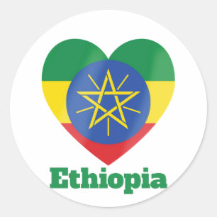 Pegatina Redonda Bandera del corazón de Etiopía