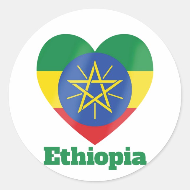 Pegatina Redonda Bandera del corazón de Etiopía (Anverso)