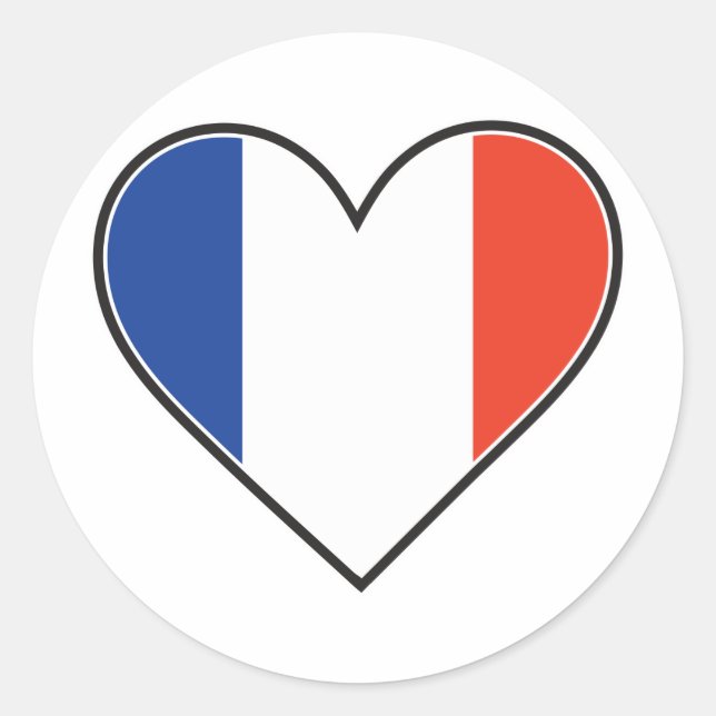 Pegatina Redonda Bandera del Corazón de Francia (Anverso)