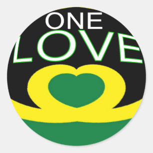 Pegatina Redonda Bandera del corazón de Jamaica diseño de corazón d
