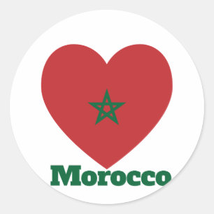 Pegatina Redonda Bandera del Corazón de Marruecos