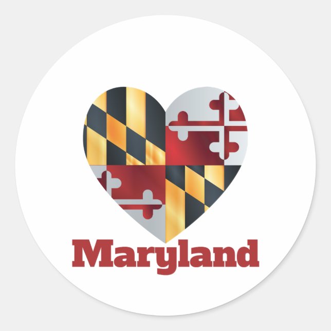 Pegatina Redonda Bandera del Corazón de Maryland (Anverso)