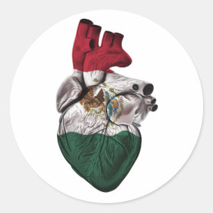 Pegatina Redonda Bandera del Corazón de México