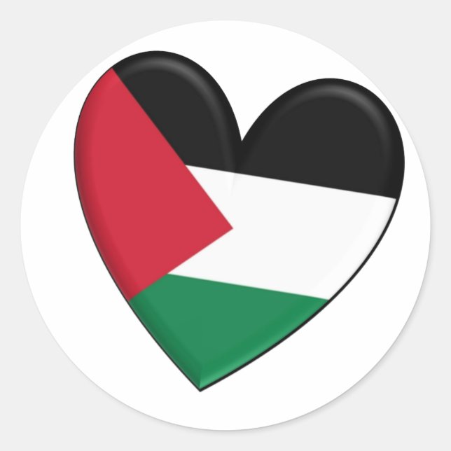 Pegatina Redonda Bandera del Corazón de Palestina (Anverso)