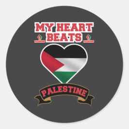 Pegatina Redonda Bandera del corazón de Palestina Apoya el Orgullo 
