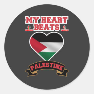 Pegatina Redonda Bandera del corazón de Palestina Apoya el Orgullo 