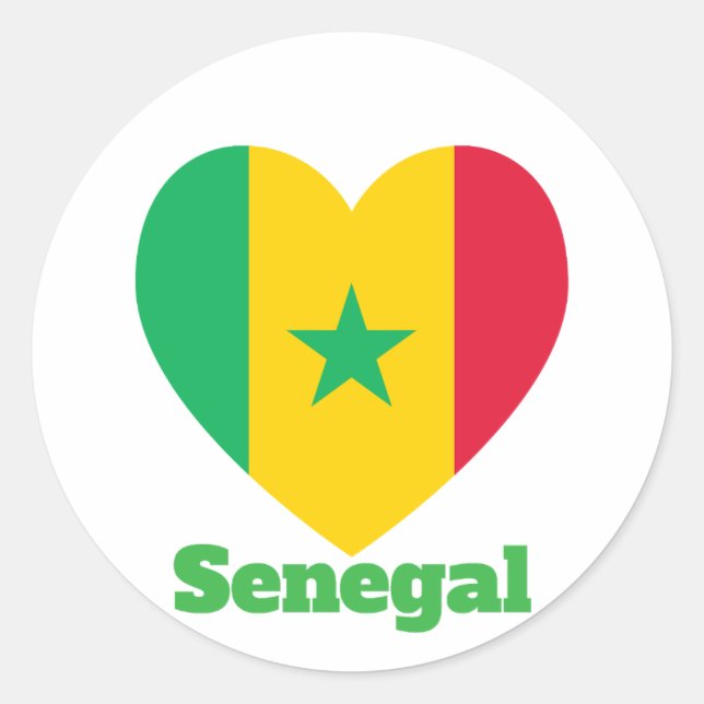 Pegatina Redonda Bandera del Corazón de Senegal (Anverso)