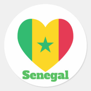 Pegatina Redonda Bandera del Corazón de Senegal