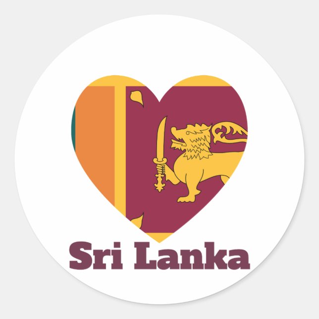 Pegatina Redonda Bandera del Corazón de Sri Lanka (Anverso)