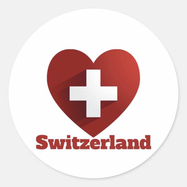Pegatina Redonda Bandera del Corazón de Suiza (Anverso)