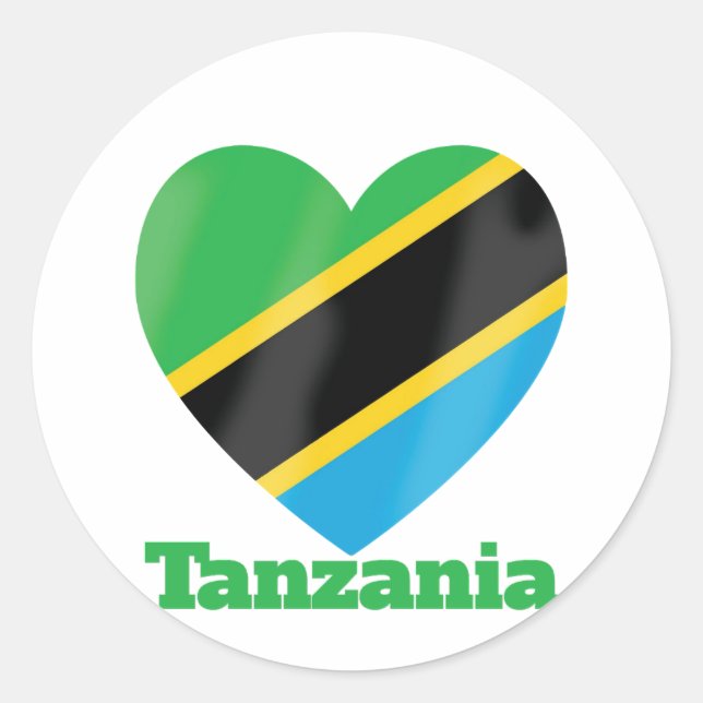 Pegatina Redonda Bandera del Corazón de Tanzania (Anverso)