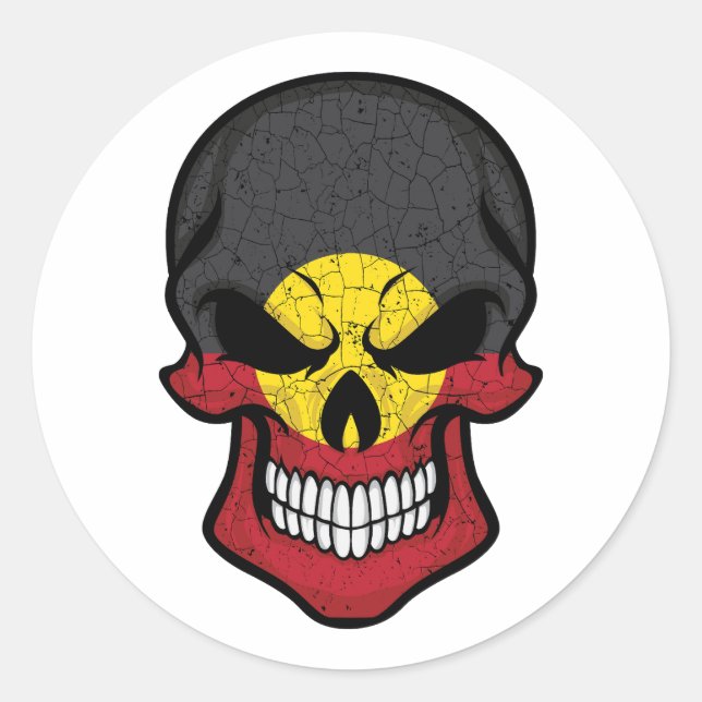 Pegatina Redonda Bandera del cráneo sonriente aborigen (Anverso)