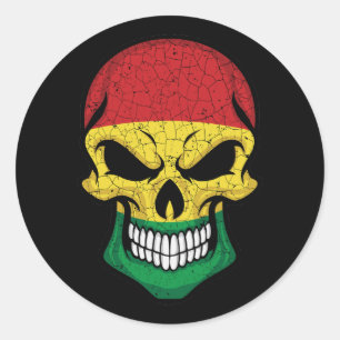 Pegatina Redonda Bandera del cráneo sonriente de Bolivia