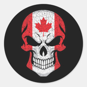 Pegatina Redonda Bandera del cráneo sonriente de Canadá