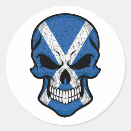 Pegatina Redonda Bandera del cráneo sonriente de Escocia
