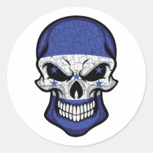Pegatina Redonda Bandera del Cráneo Sonriente de Honduras