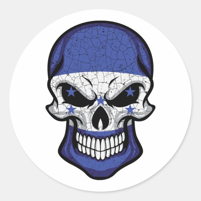 Pegatina Redonda Bandera del Cráneo Sonriente de Honduras (Anverso)