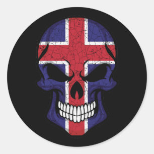 Pegatina Redonda Bandera del cráneo sonriente de Islandia