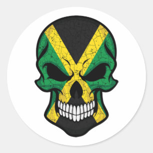 Pegatina Redonda Bandera del cráneo sonriente de Jamaica