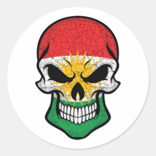 Pegatina Redonda Bandera del cráneo sonriente de Kurdistán