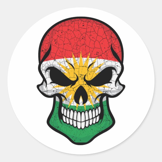 Pegatina Redonda Bandera del cráneo sonriente de Kurdistán (Anverso)