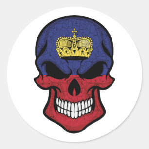 Pegatina Redonda Bandera del cráneo sonriente de Liechtenstein
