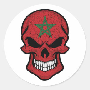 Pegatina Redonda Bandera del cráneo sonriente de Marruecos
