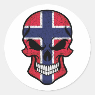 Pegatina Redonda Bandera del cráneo sonriente de Noruega