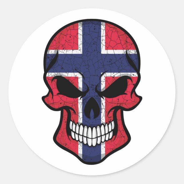 Pegatina Redonda Bandera del cráneo sonriente de Noruega (Anverso)