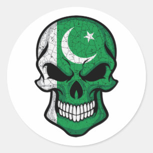 Pegatina Redonda Bandera del cráneo sonriente de Pakistán