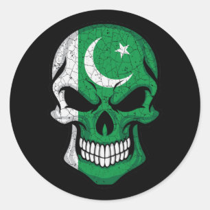Pegatina Redonda Bandera del cráneo sonriente de Pakistán