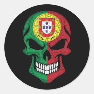 Pegatina Redonda Bandera del cráneo sonriente de Portugal