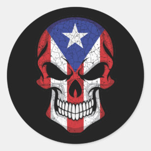 Pegatina Redonda Bandera del cráneo sonriente de Puerto Rico