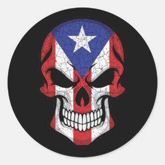 Pegatina Redonda Bandera del cráneo sonriente de Puerto Rico