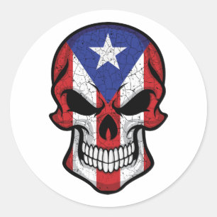 Pegatina Redonda Bandera del cráneo sonriente de Puerto Rico