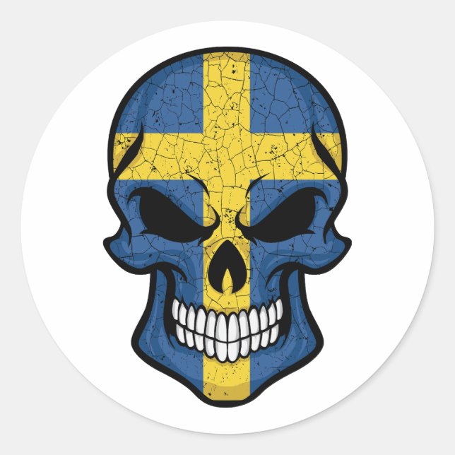 Pegatina Redonda Bandera del cráneo sonriente de Suecia (Anverso)