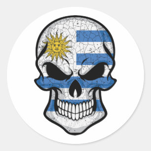 Pegatina Redonda Bandera del Cráneo Sonriente en Uruguay