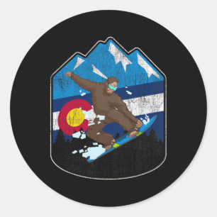 Pegatina Redonda Bandera Del Estado De Colorado Snowboard Gift Bigf