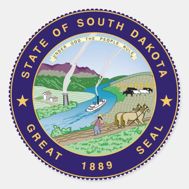 Pegatina Redonda bandera del estado de dakota del sur (Anverso)