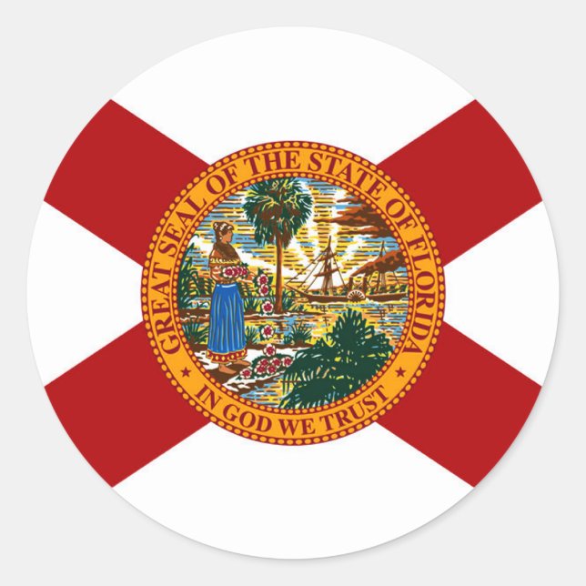Pegatina Redonda Bandera del estado de Florida (Anverso)