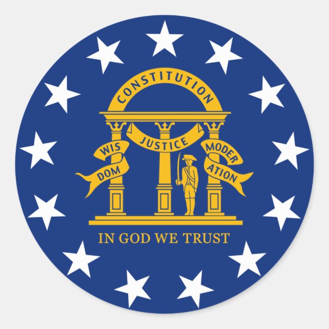 Pegatina Redonda Bandera del Estado de Georgia (Anverso)