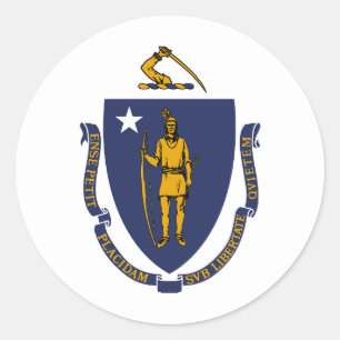 Pegatina Redonda Bandera del estado de Massachusetts