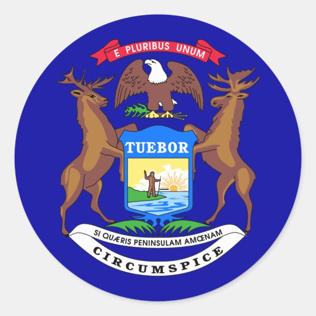 Pegatina Redonda Bandera del estado de Michigan (Anverso)