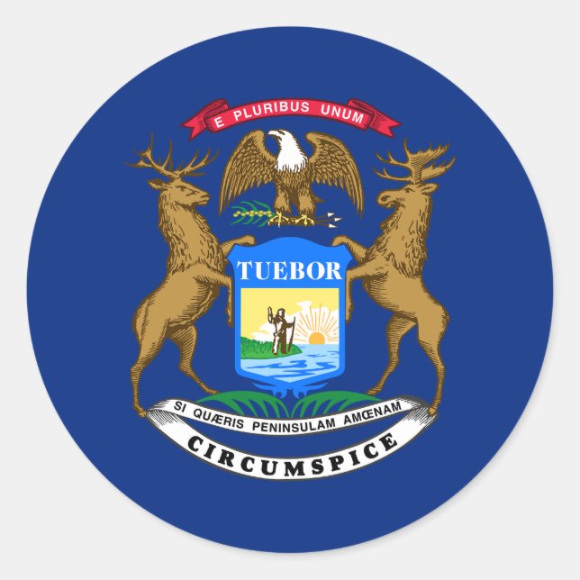 Pegatina Redonda Bandera del estado de Michigan (Anverso)
