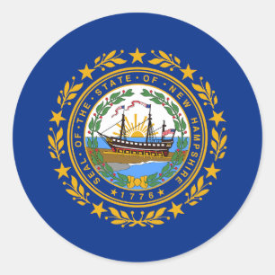 Pegatina Redonda Bandera del estado de New Hampshire