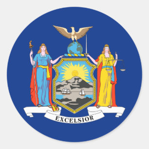 Pegatina Redonda Bandera del Estado de Nueva York