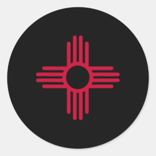 Pegatina Redonda Bandera del estado de Nuevo México símbolo Zia ban